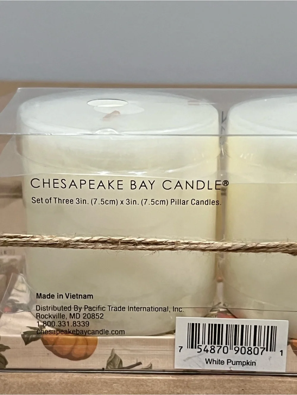 Set of 3 - 3x3 Pillar Candle White Pumpkin Scented Fall Thanksgiving